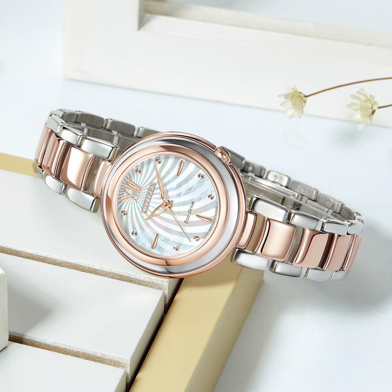 西铁城日本官方正品时尚贝母表盘女 西铁城手表日韩腕表