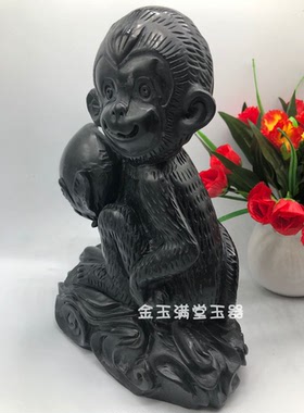 玉石生肖猴献寿送长辈客厅摆件