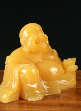 天然手捧元宝客厅玉石摆件弥勒佛