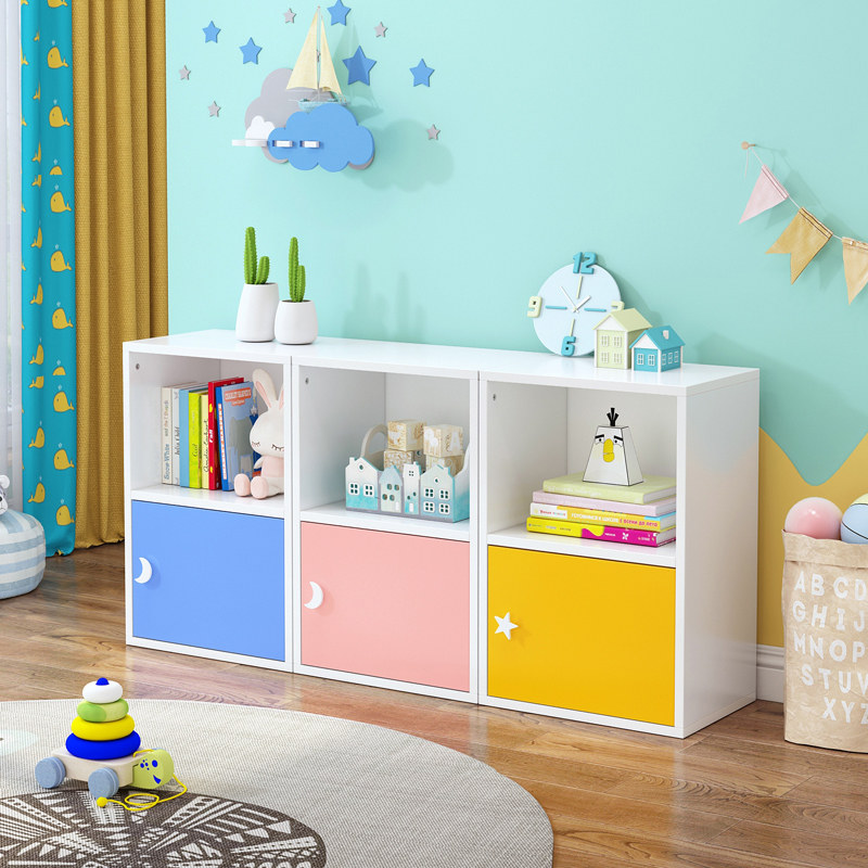 儿童书柜简易经济型组合书柜楼梯下格子储物柜小书柜带门收纳实木,淘宝优惠券,粉丝福利购,淘宝优惠卷