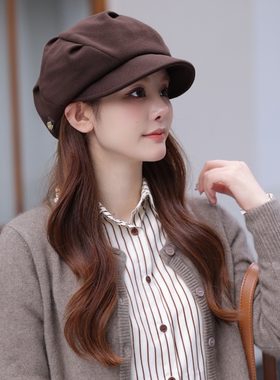 【一帽五戴】新款云朵八角帽子女秋冬毛呢贝雷帽休闲画家帽前进帽