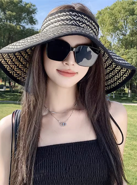 2025新款大檐防晒空顶帽子女款夏季防紫外线草帽可折叠出游遮阳帽