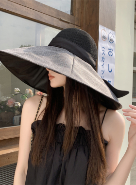 【17CM超大帽檐】新款遮阳帽女蝴蝶结防晒透气渔夫帽沙滩帽太阳帽