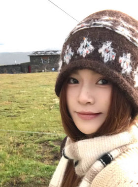 费尔岛风提花针织帽秋冬保暖