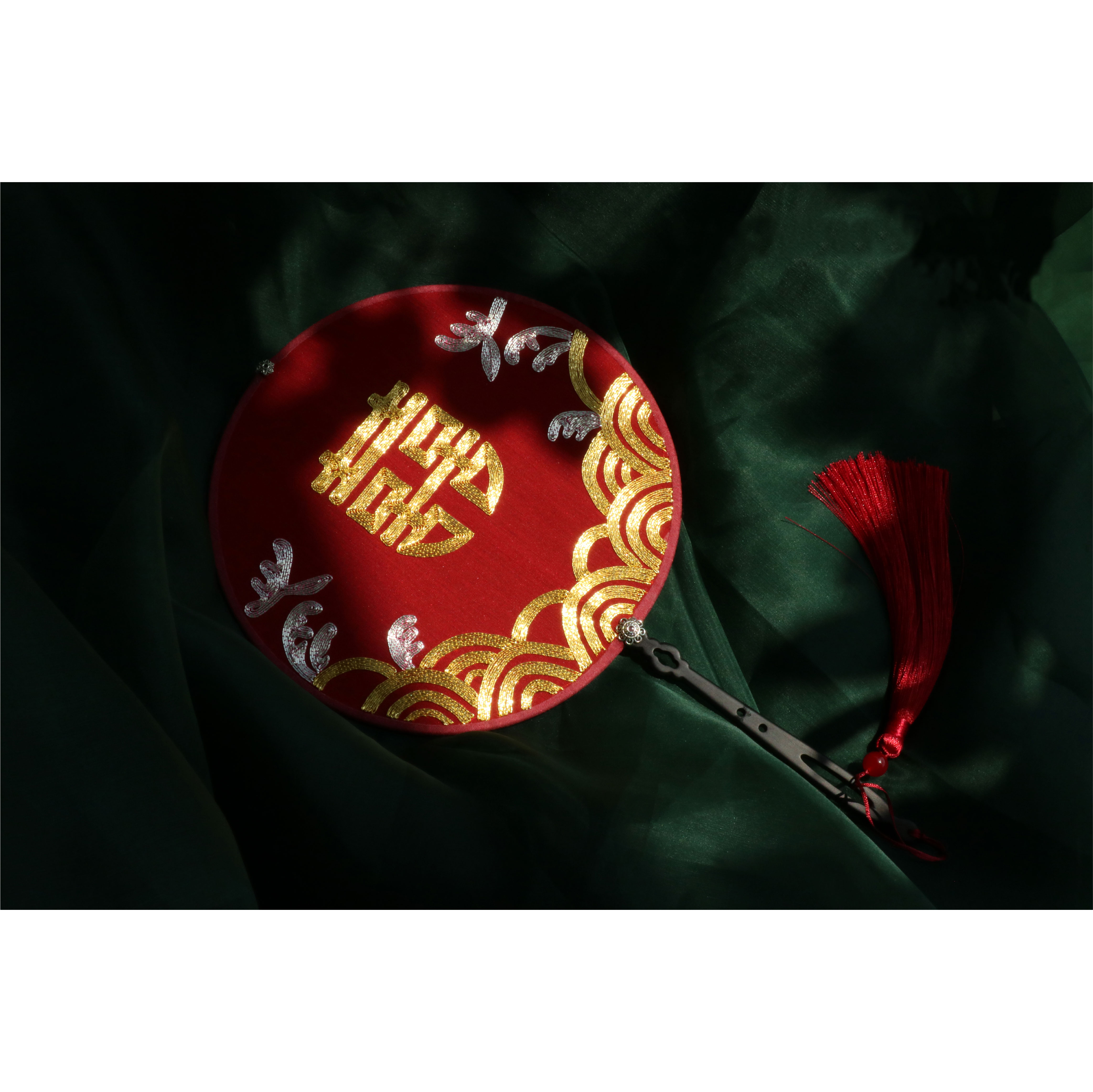 中式刺绣团扇 手工DIY材料包结婚秀禾汉服【双喜扇】遮面扇小红绣