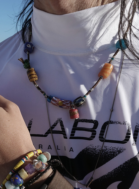 Akoso琉璃与天然石925银不规则手链lotus mann沙滩度假