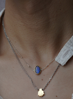 Boho蓝光闪烁拉长石灰月光项链