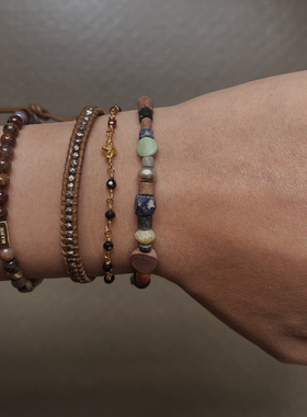 四叶草蓝晶石榴石925银镀金手链