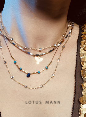 水滴青金石美国蓝松石随形编绳银镀金天然项链 lotus mann