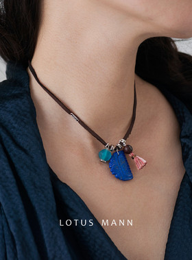 琉璃珠小叶紫檀925银编织项链