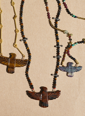 永生.Phoenix 彩色天然石萤石凤凰石/草莓晶碧玺拉长石吊坠项链