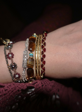 天然香槟钻石与手打细银珠手链