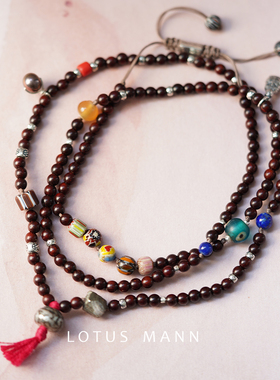 小叶紫檀4圈纯银手链路塔斯曼