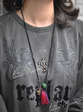 翡翠珠流苏黑玛瑙925银项链lotus mann