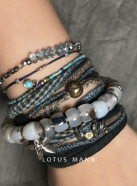 水墨画.花纹蛋白色玛瑙与925银手链Lotus Mann