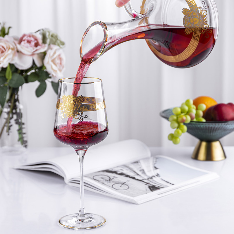 水晶高脚杯红酒杯醒酒器头像套装金色欧式美杜莎葡萄酒礼盒玻璃