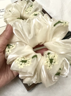 韩版温柔欧根纱刺绣花朵大肠发圈