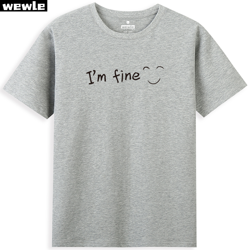 WEWLE I AM FINE 我很好 笑脸T恤文化衫纪念品圆领纯棉短袖 - 图1