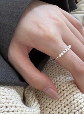 艾念女s925通体纯银银珠戒指光面