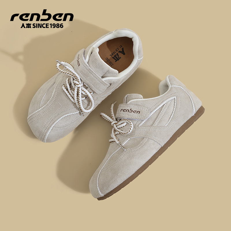 人本德训鞋女款2025秋冬季新款内增高复古软底运动魔术贴学生板鞋 - 图1