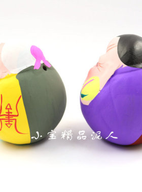 无锡泥人不倒寿公寿婆手工艺摆件