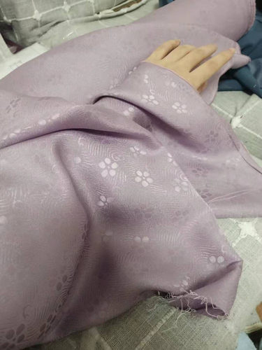 花罗真丝花绫落花流水真丝提花面料汉服旗袍丝绸中国风浅蓝色浅紫 - 图1
