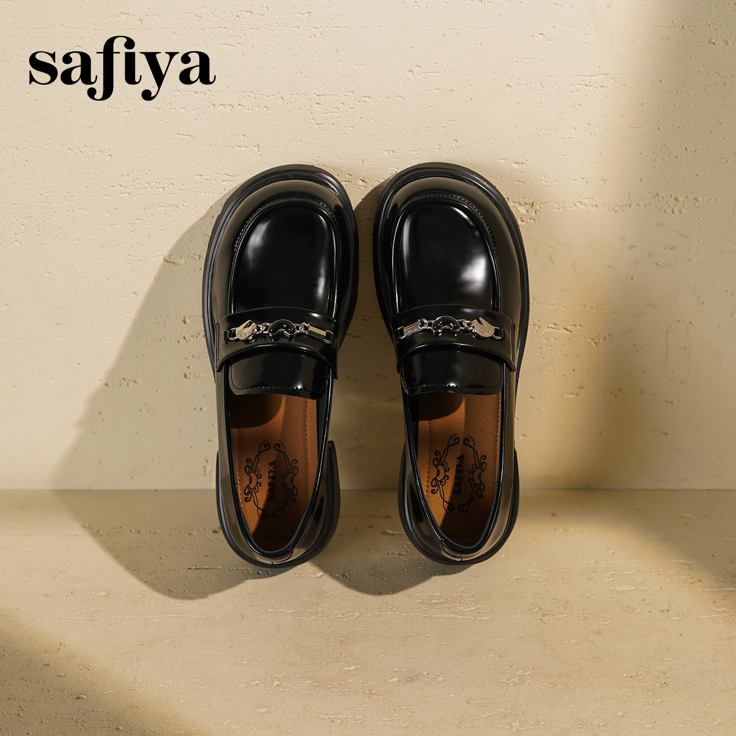 Safiya/索菲娅2026春季新品珠亮面英伦粗跟厚底皮鞋增高乐福鞋女,淘宝优惠券,粉丝福利购,淘宝优惠卷