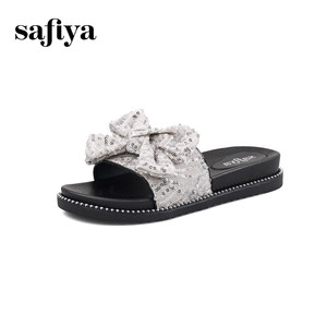 Safiya/索菲娅新品闲适假日亮片蝴蝶结休闲外穿平底凉拖鞋