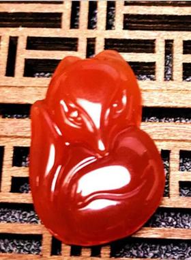 正品中大号冰种玉髓狐狸吊坠绿色玛瑙水晶挂坠项链旺桃花玉坠