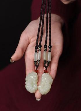 天然白玉貔貅吊坠锁骨链玉石吊坠真玉玉坠玉佩男女款项链情侣
