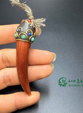 古玩杂项尼泊尔手工牛角饰品吊坠民族风仿狼牙项链挂件复古男女款