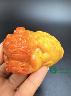 古玩杂项仿田黄寿山石子母兽招财貔貅手把件男女挂件复古把玩件
