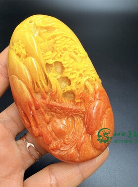 仿云南黄龙玉山水意境手把件玉石山水风景画把玩件迎客仙把件男款