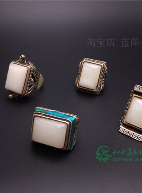 复古包浆藏银镶嵌男女款戒指