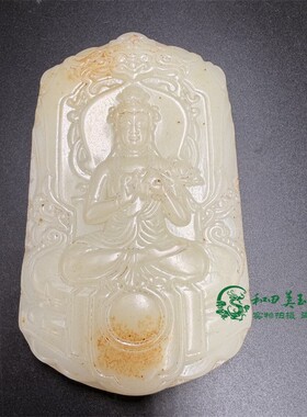 古玩杂项仿玉石雕刻藏佛普贤菩萨牌子手把件仿古工艺男女款把玩件
