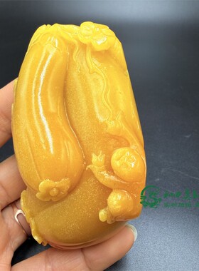 仿寿山石手把件寓意事事顺多子多福手把玩件立体雕福瓜仿古工艺品