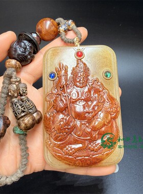 古玩杂项仿玉石雕刻藏佛天宝财神手把件镶嵌宝石工艺男女款把玩件