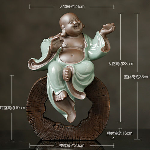 陶瓷弥勒佛摆件招财笑佛新中式禅意客厅玄关博古架办公室装饰桌面 - 图2