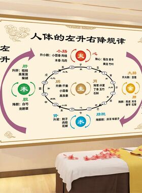 人体五行升降图 人体脏腑圆运动图 油画布五行升降贴海报室内挂图