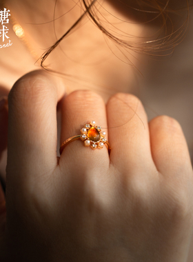 森糖星球女琥珀925银戒指
