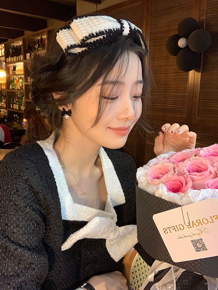 施家珍珠黑丝绒蝴蝶结耳钉2025新款耳饰女小众设计感高级感耳环 - 图0