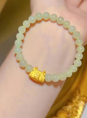 奥特莱斯专柜清仓撤柜捡漏18k金饺子龙手链和田玉生肖手串outlets