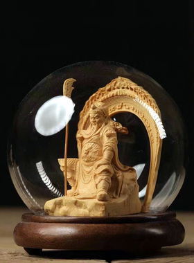 玻璃罩发光佛像摆件木雕祝福平安