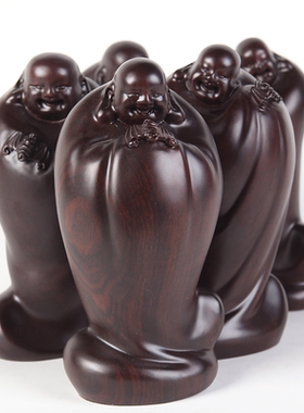 五福临门黑檀木弥勒佛工艺品