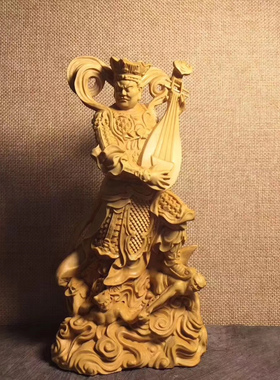 四大天王木雕金刚摆件雕刻黄杨木