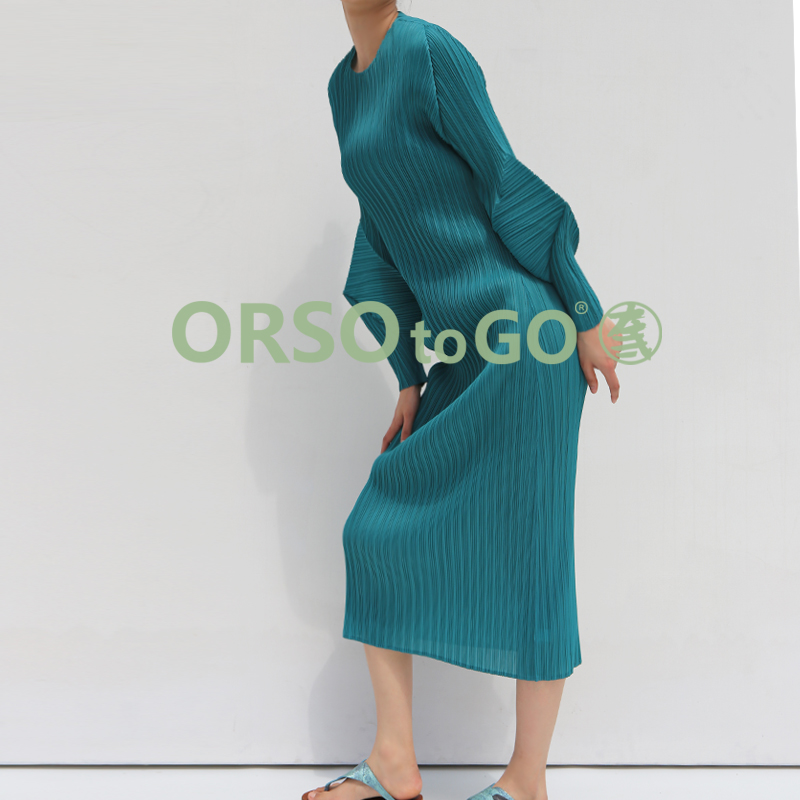 ORSO褶皱连衣裙修身包臀纯色原创设计夏装OL女装大码气质高端过膝 - 图2