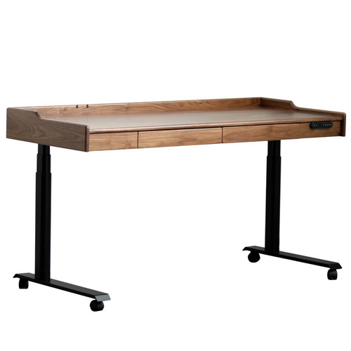 实木黑胡桃木电动升降桌电脑智能移动办公电竞樱桃木自工作台书桌 - 图3