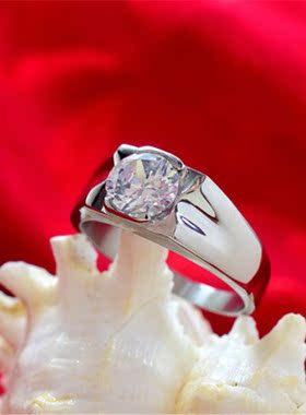 克拉仿真钛钢镀18k白金钻石戒指