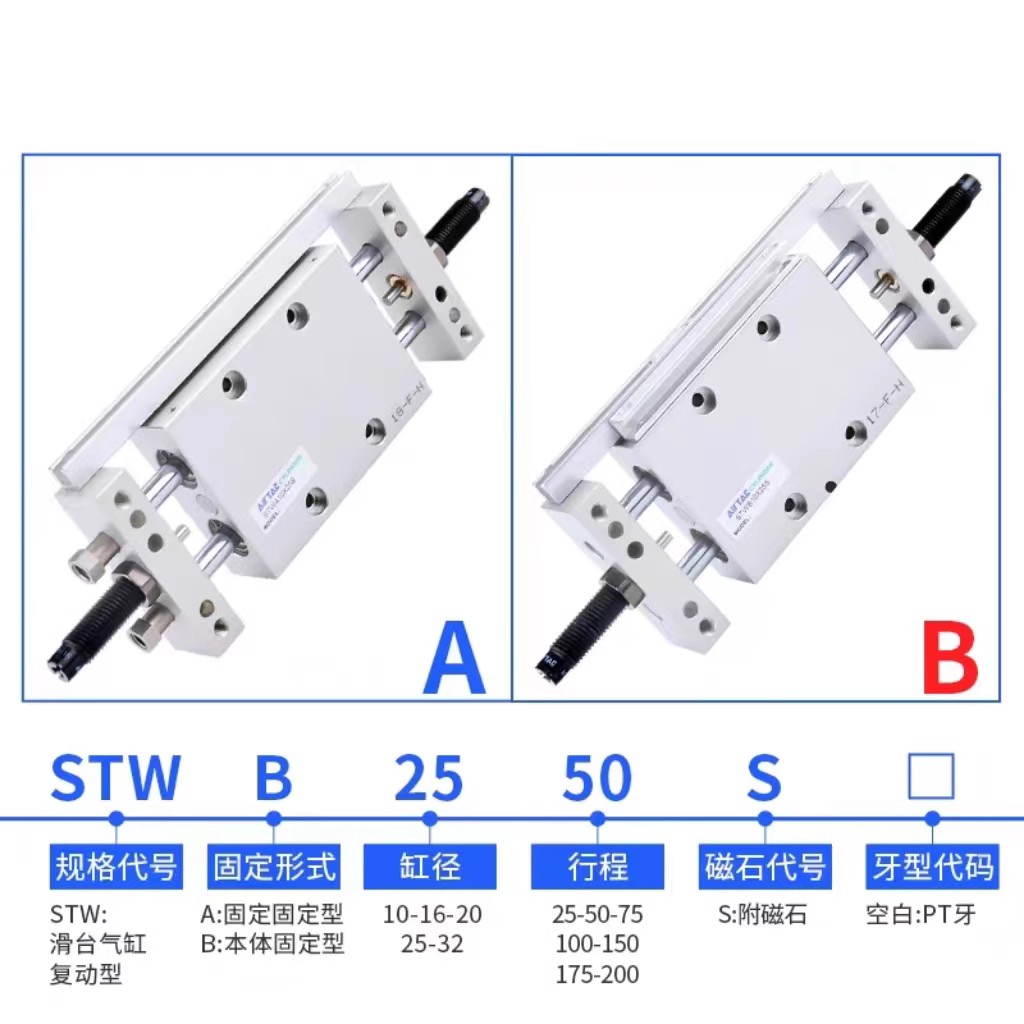 亚德客STW小型双轴滑台气缸STWA/STWB10 16 20 25 32X25X50X75S-图0