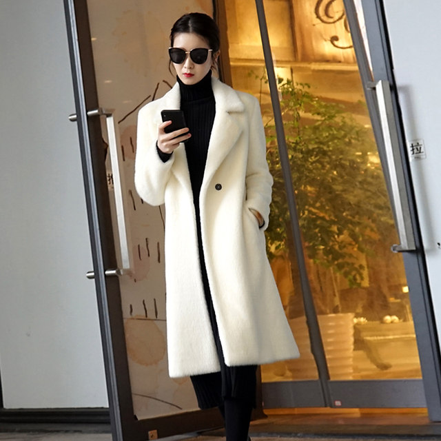 Imitation mink gold slim fit white winter velvet coat